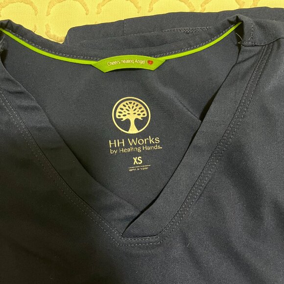 XS Healing Hands Navy Blue Scrub Top - Picture 6 of 7